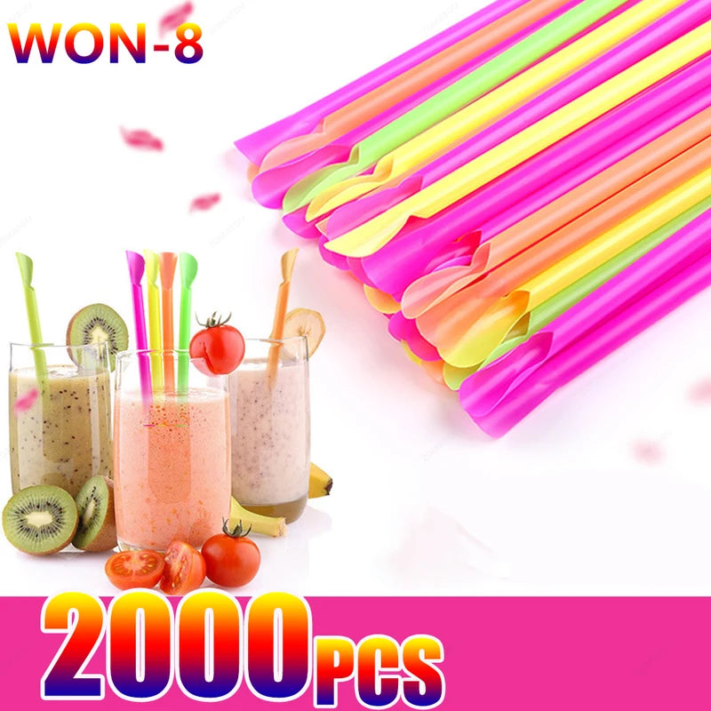 Spoon Straws for Drinks, Milkshakes & Smoothies, Bulk Pack of 50-2000 pcs