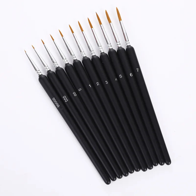 Miniature Detail Paint Brush Set 11pcs Fine Art & Nail Art Brushes for Acrylic Oil Watercolor