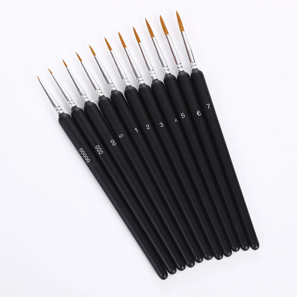 Miniature Detail Paint Brush Set 11pcs Fine Art & Nail Art Brushes for Acrylic Oil Watercolor