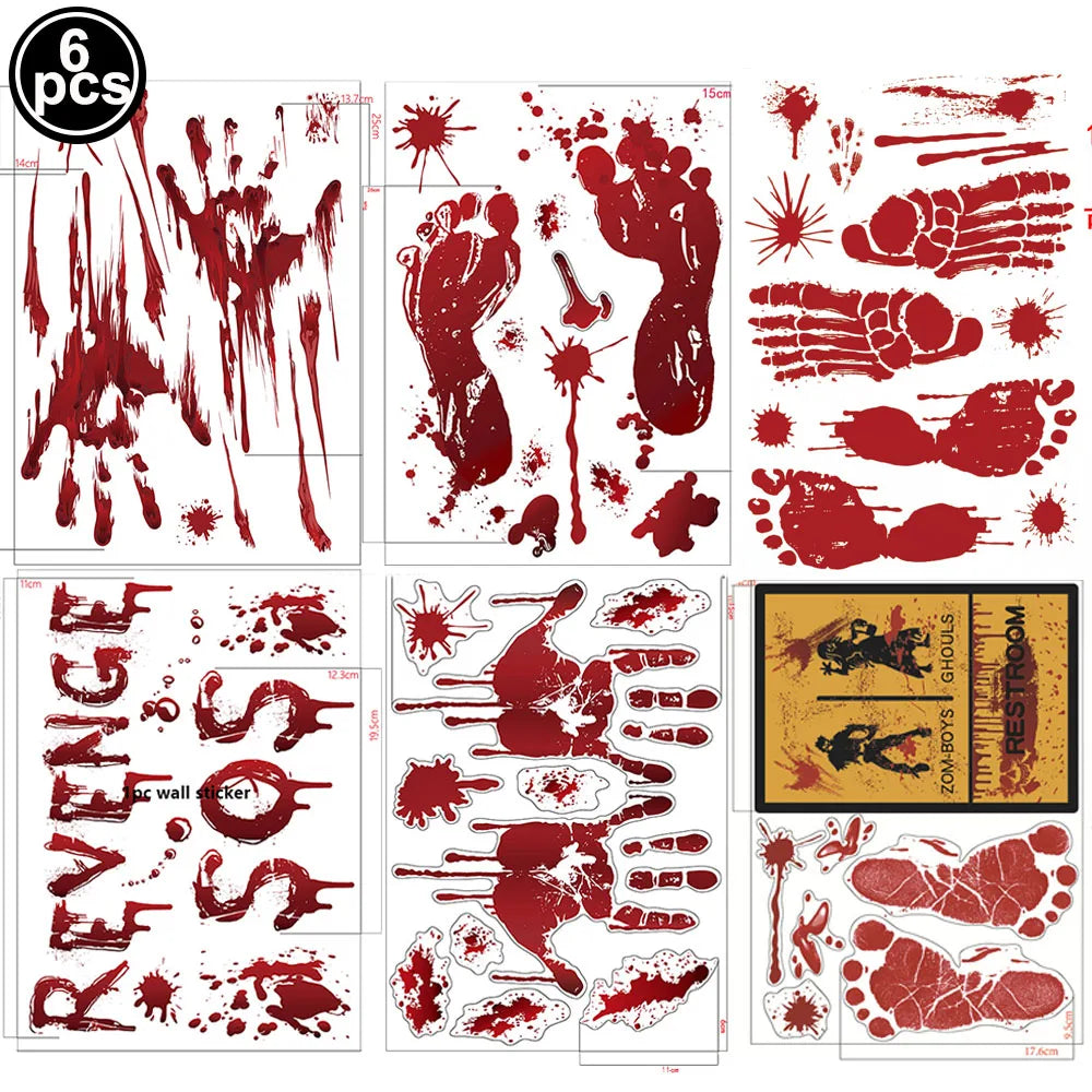 Halloween Wall Door & Window Stickers Blood Handprint Skull Scene Decor Horror Props
