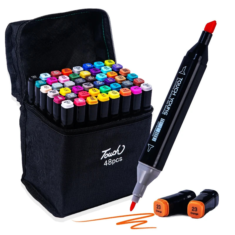 Double Headed Art Marker Pen Set - 24-80 Colors for Drawing Sketching Graffiti and Manga