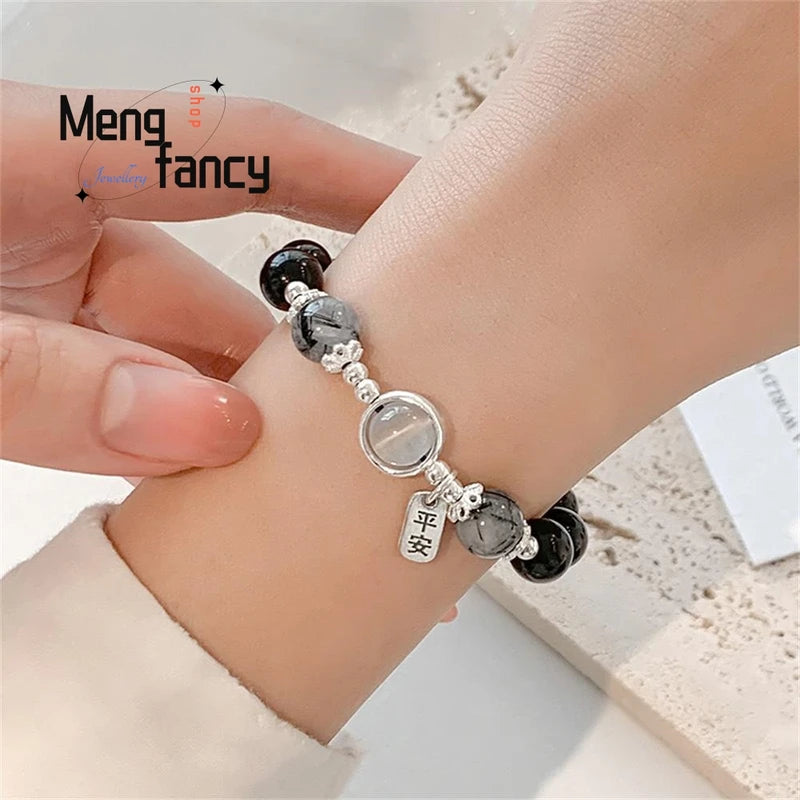 Black Obsidian Hair Crystal Bracelet for Women - Fashion Jewelry Gift Set