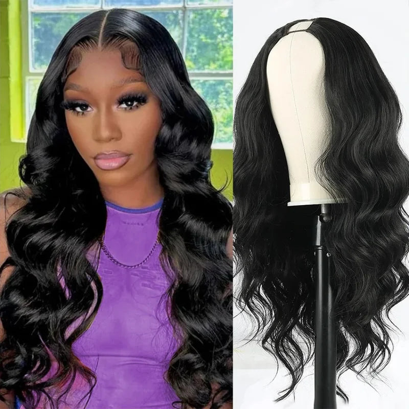 Body Wave Human Hair Wig 200 Density Glueless V Part Natural Color 16-32 Inch