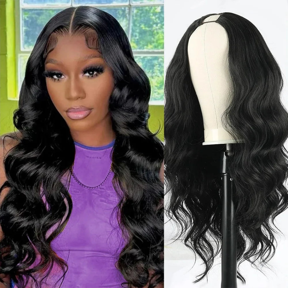 Body Wave Human Hair Wig 200 Density Glueless V Part Natural Color 16-32 Inch