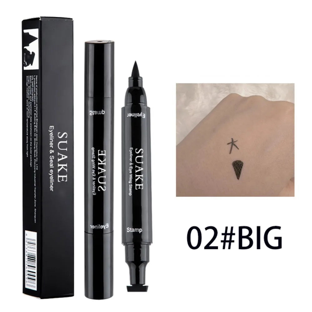 Double-Ended Waterproof Eyeliner Pen with Heart & Star Stamp - Quick-Dry Liquid Eye Makeup