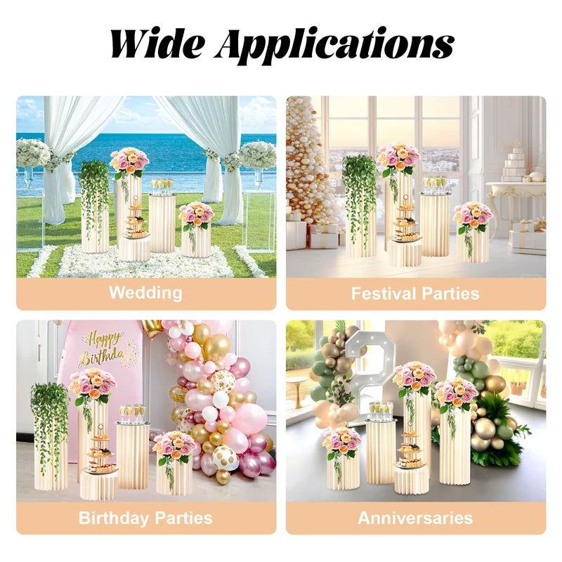 5-Piece Foldable Cardboard Flower Stand Set for Weddings & Parties, Supports 110 lbs
