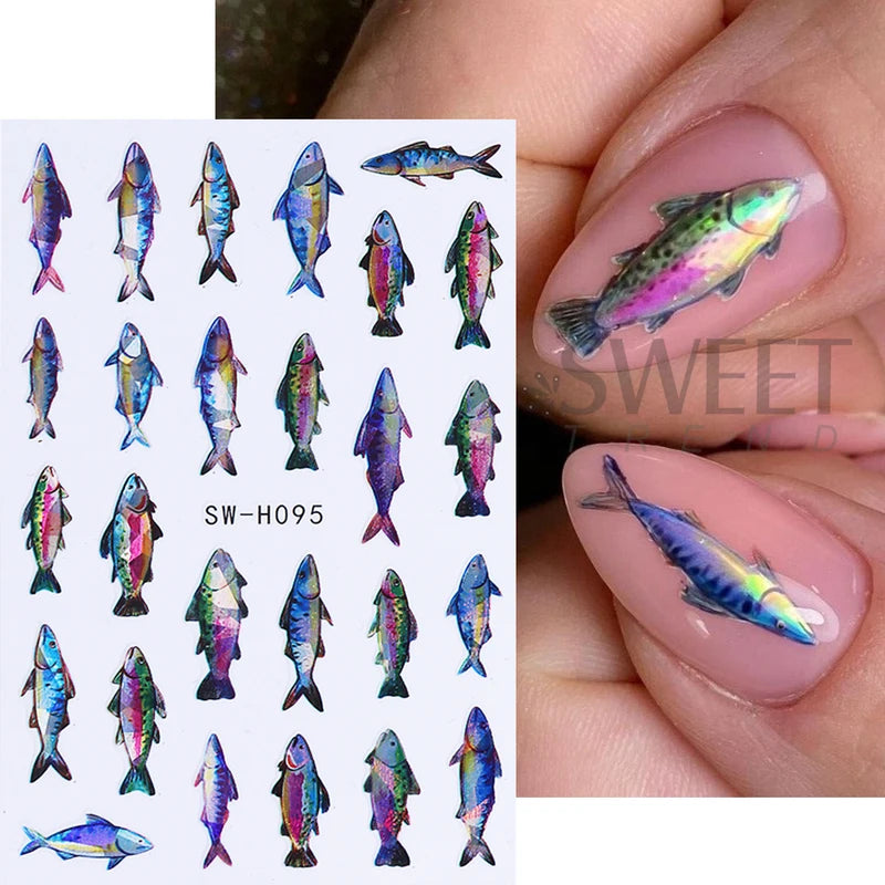 2pcs Ocean Fish Nail Art Stickers Self-Adhesive Decor for Manicure DIY