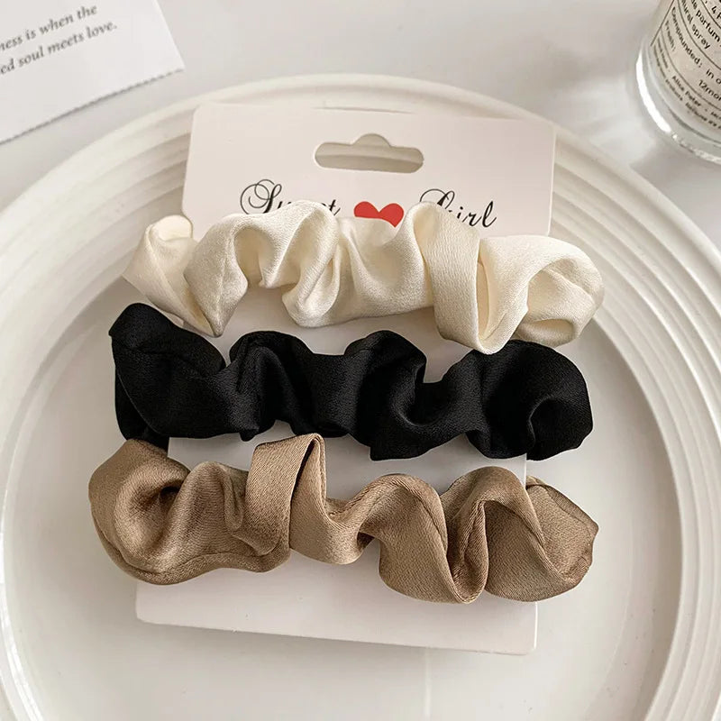 3/4/5 Pcs Elastic Satin Pleated Hair Ties Ponytail Holders Women’s Hair Accessories