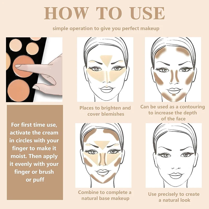 10-Color Cream Contour Palette with Brush | Waterproof Face Makeup Kit for Beginners