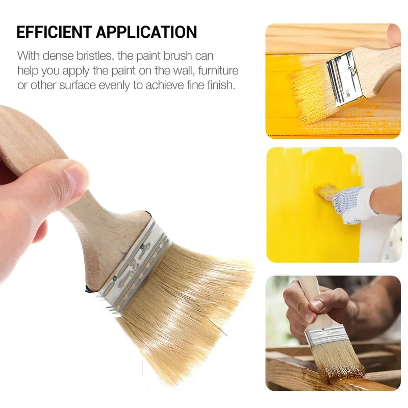 10 Pcs Paint Brush Set with Wooden Handles Fine Bristles Wall Painting Tools