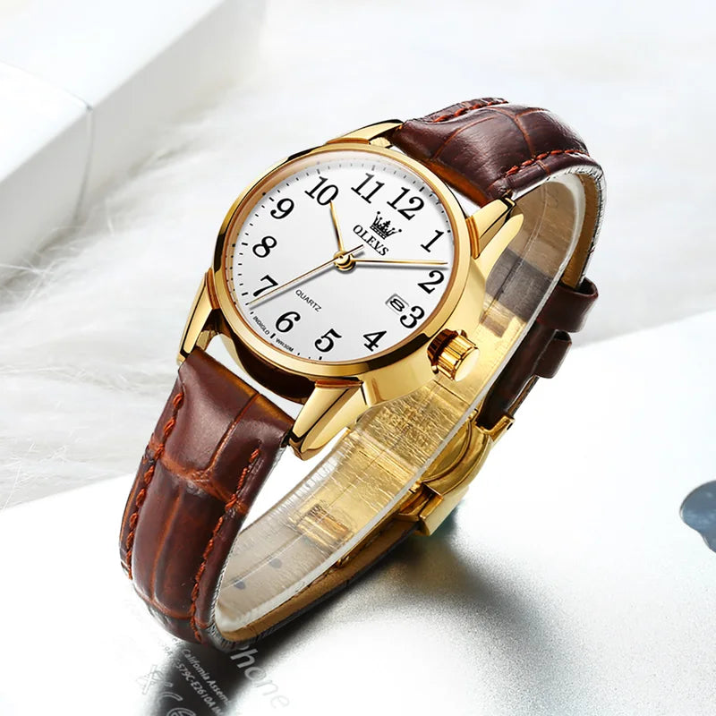 Women & Men Quartz Watch 50M Waterproof Sports Leather Strap Ultrathin