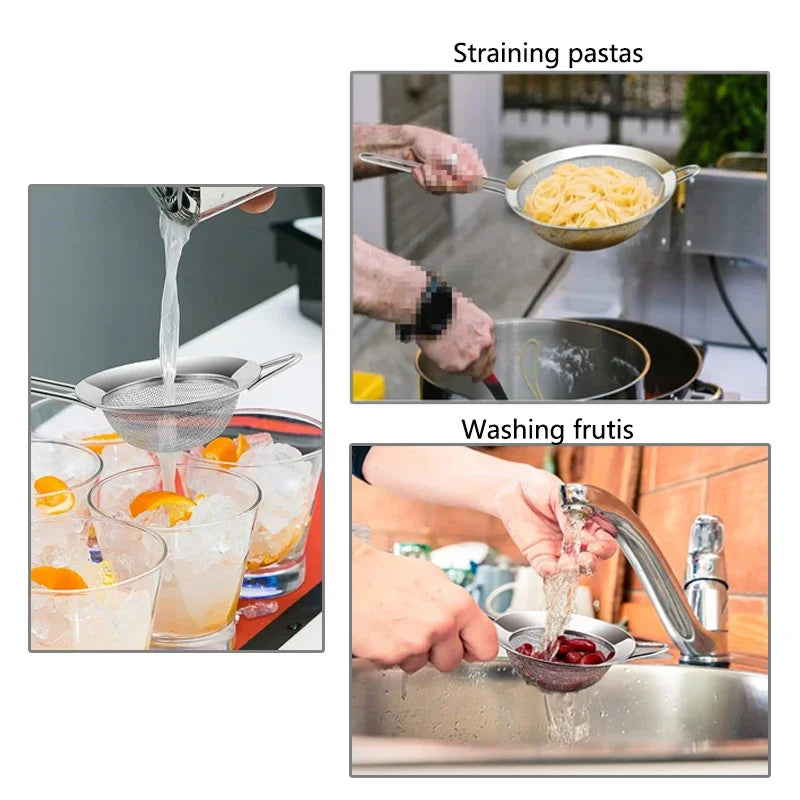 Stainless Steel Fine Mesh Oil Strainer & Sieve Set for Kitchen Baking