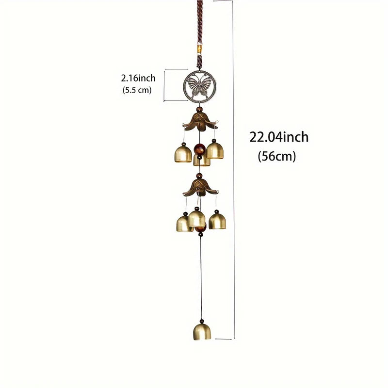 Double Metal Bell Pendant Wind Chime Brass Hanging Decor for Home Patio Wall
