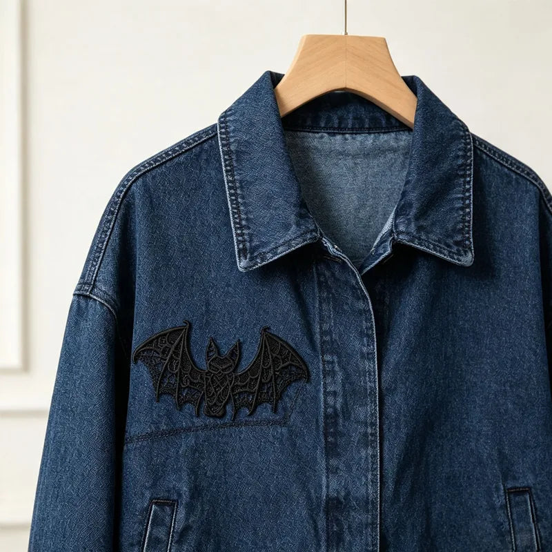 Halloween Embroidery Bat Patch for Clothing Bags Curtains DIY Repair - Black & White