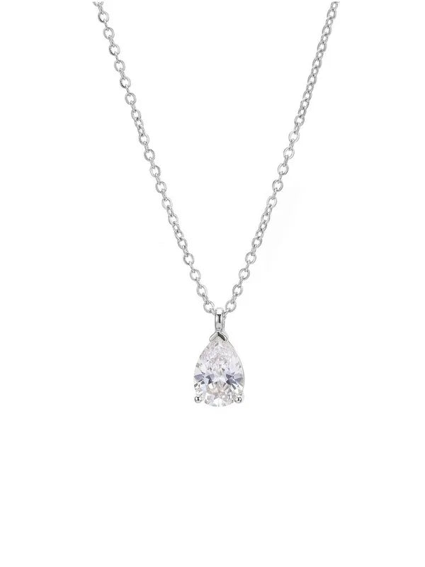 Sterling Silver Pear Shape Zircon Necklace for Women Engagement Wedding Minimalist Jewelry