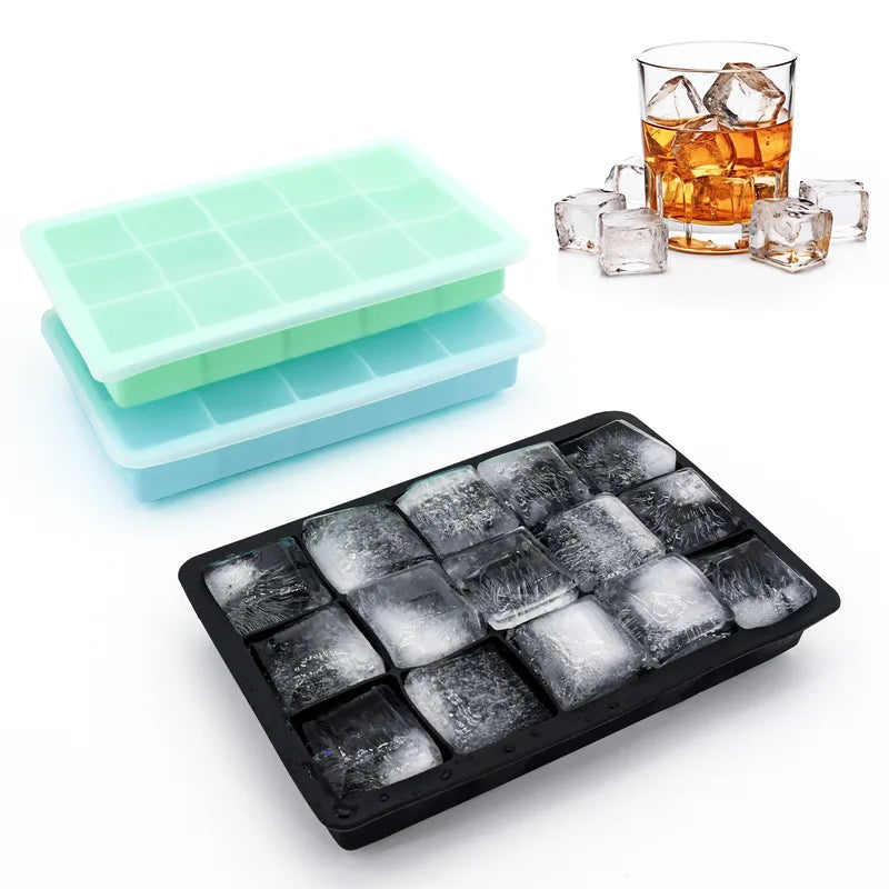 15-Grid Silicone Ice Cube Mold with Cover for Creative Home Use