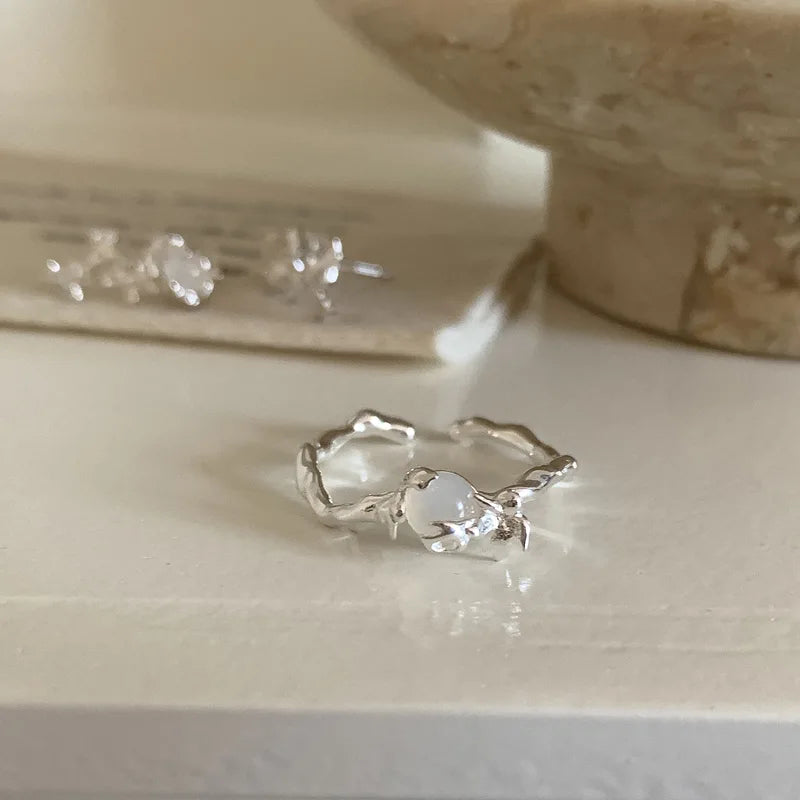 Sterling Silver Opal Flower Ring for Women - Elegant Jewelry Gift