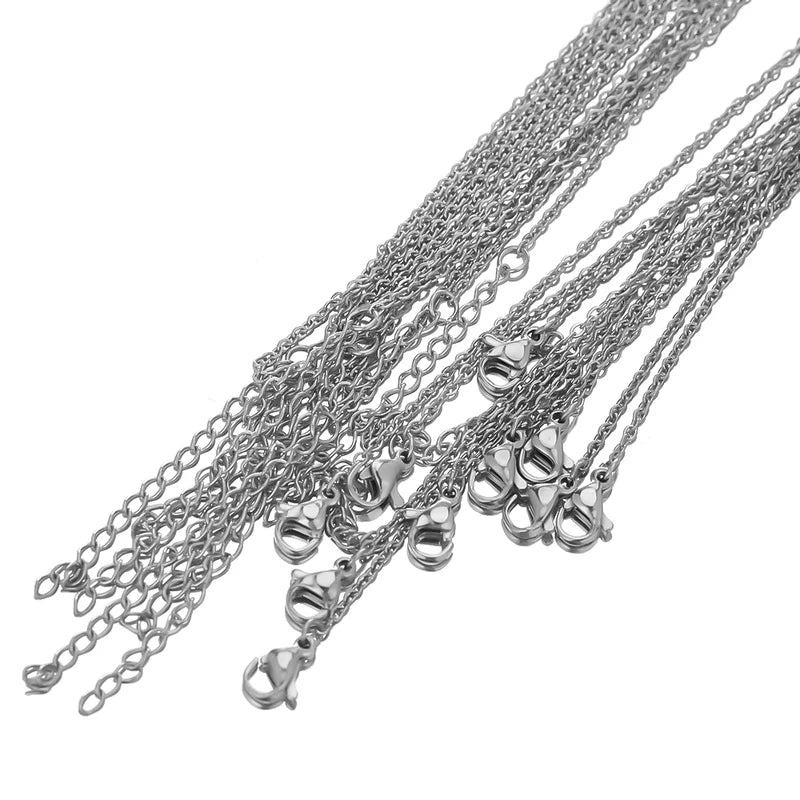 10pcs Stainless Steel Link Chains for Jewelry Making - Adjustable Bulk Necklaces