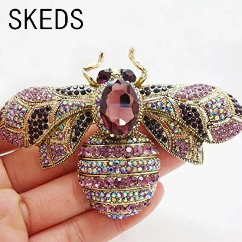 Vintage Crystal Bee Brooch Pin for Women Elegant Insect Rhinestone Jewelry