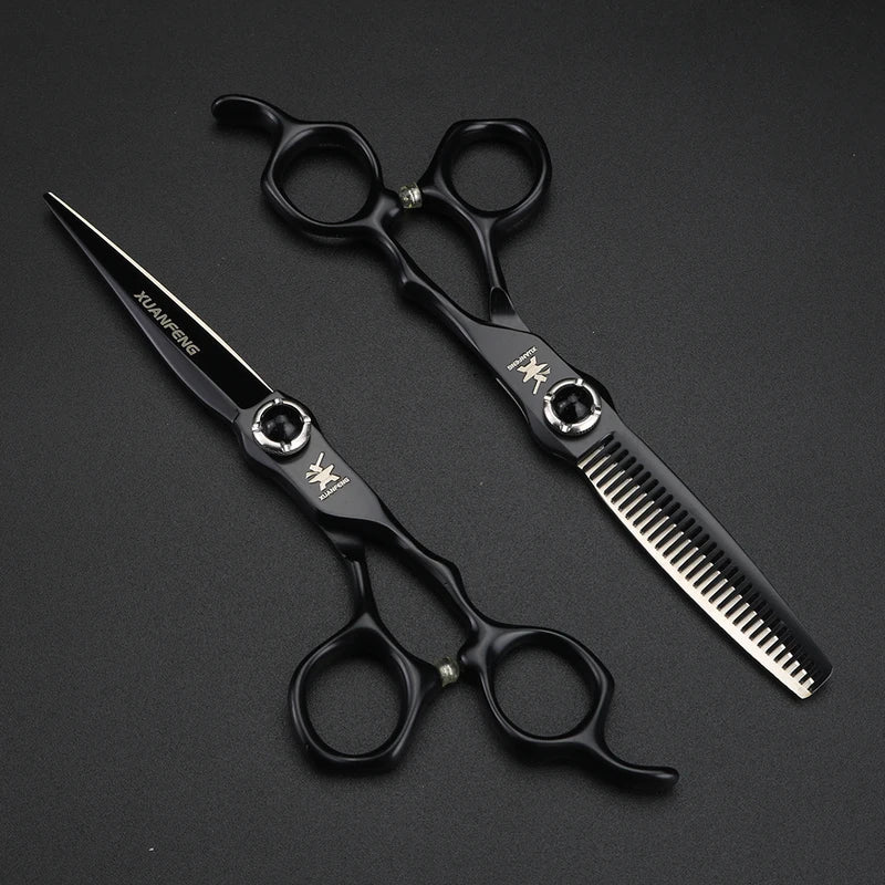 6-Inch Hair Cutting Scissors with Black Gemstone Handles, Professional Steel Thinning & Cutting Tool
