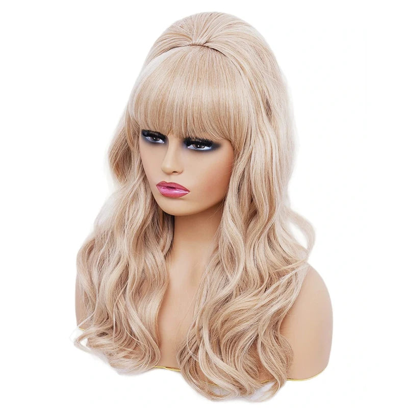 Long Wavy Blonde Costume Wig with Bangs & Bouffant for 80s Party