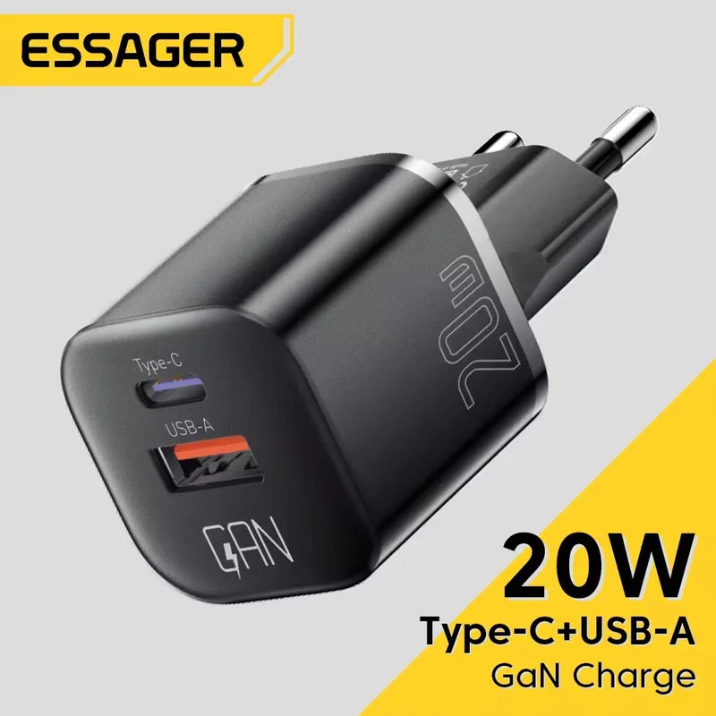 20W GaN USB-C Charger Fast Charge PD & QC 3.0 Phone & Tablet Charger