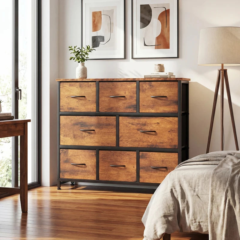 8-Drawer Fabric Storage Dresser with Wood Top - Bedroom, Living Room & Entryway Furniture
