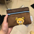 Cute Embroidered Bear Pencil Case with Polka Dots - Storage Bag & Coin Purse