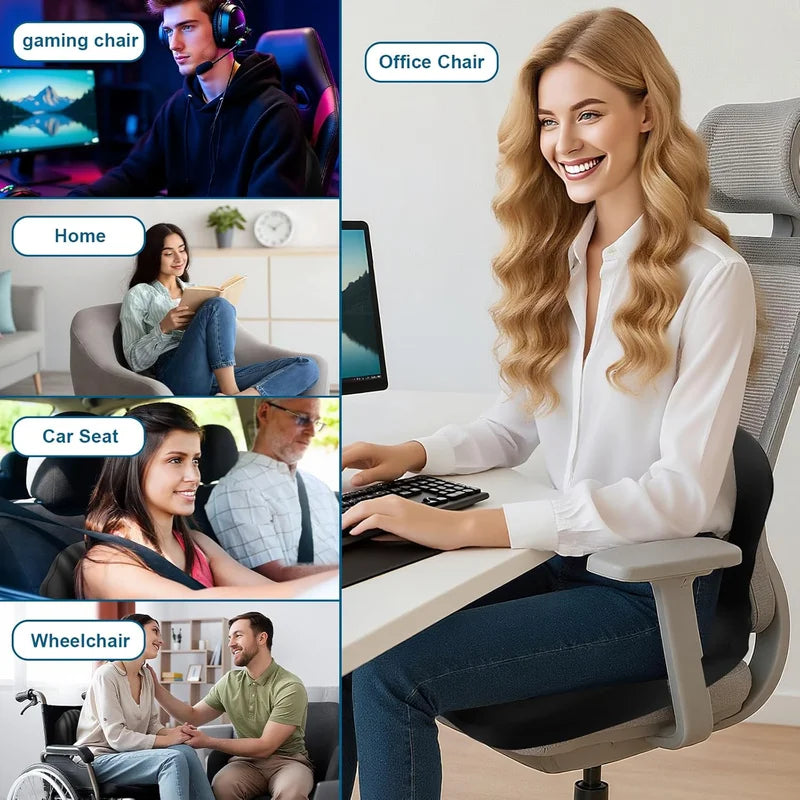 Ergonomic Memory Foam Office Chair Seat Cushion with Lumbar Support - Stress Relief & Comfort
