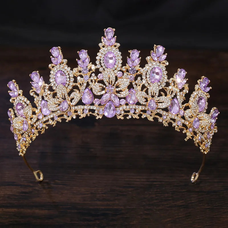 Luxury Water Drop Crystal Bridal Tiara with Flower Design - Wedding Hair Accessories