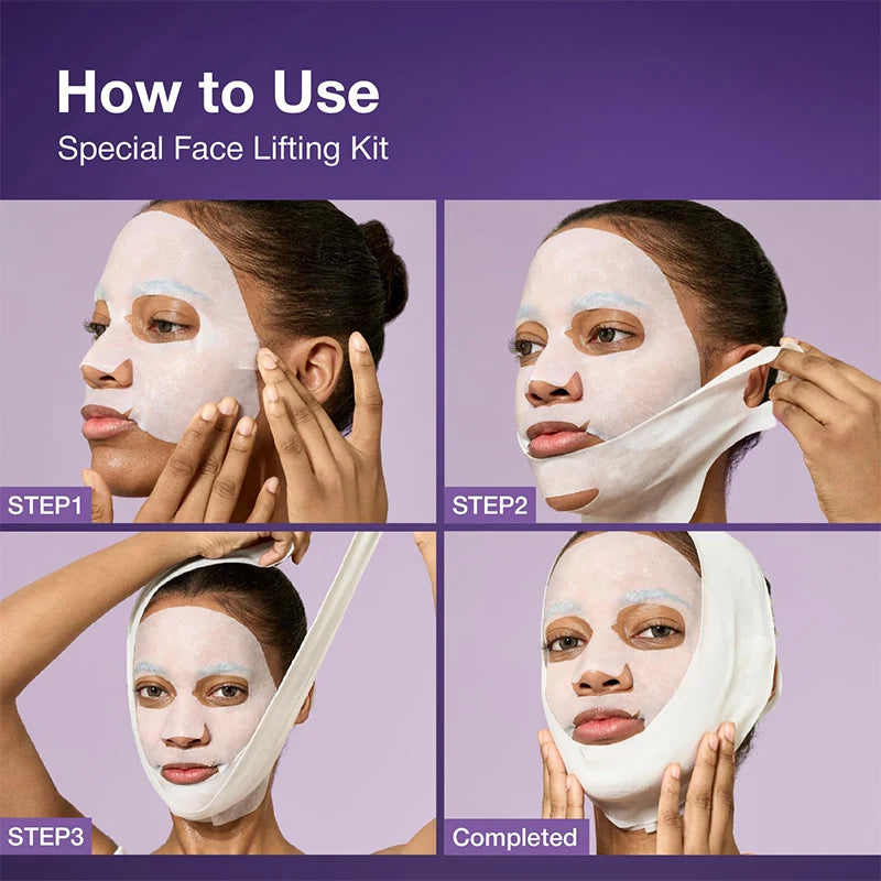 Instant Firming Face Mask with Peptides & Collagen - 4 Sheets & Lifting Band