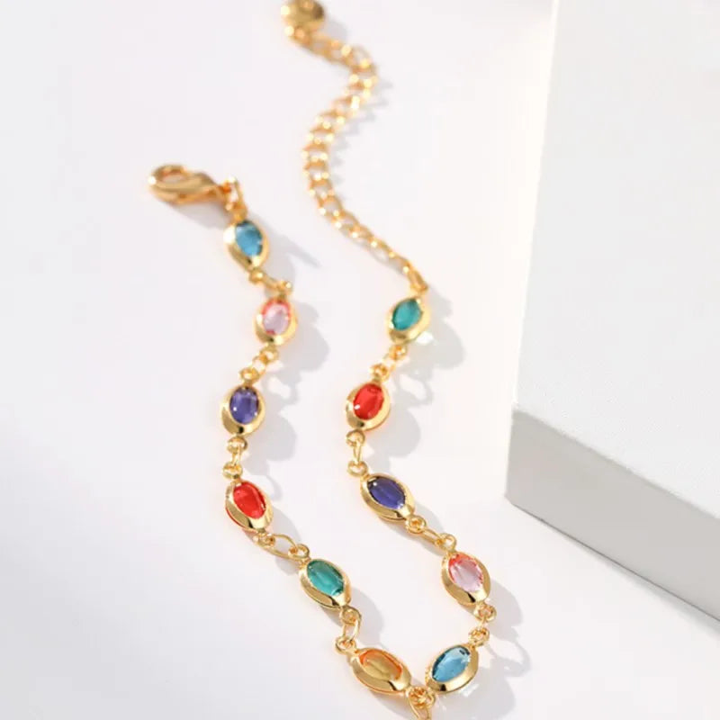 Colorful Rhinestone Beaded Bracelet for Women - Gold Plated Party Jewelry