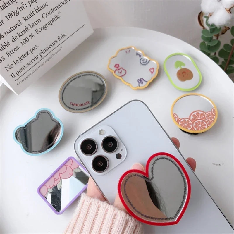 3D Cute Cartoon Makeup Mirror Ring Grip Phone Holder Stand - Universal Compatibility