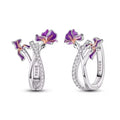 925 Silver Pastel Violet Sparkling Bowknot Hoop Earrings for Women Gift