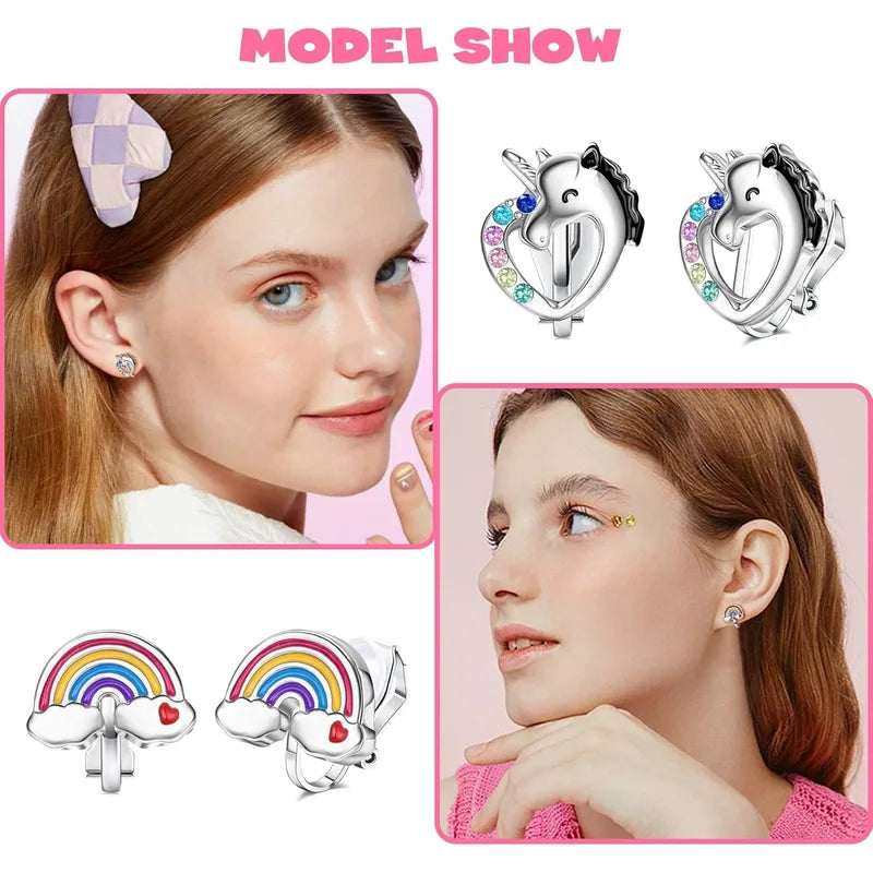 12 Pairs Clip-On Earrings Set for Women CZ, Pearl, Star, Heart & Butterfly Jewelry