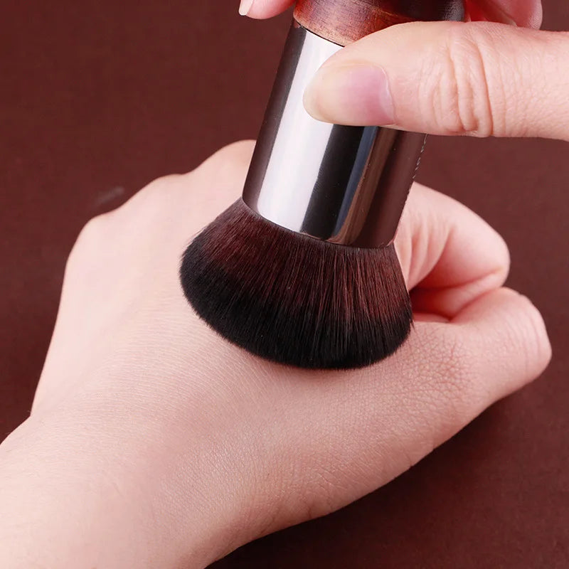 Portable Angled Foundation Makeup Brush - Natural Wood Handle, Synthetic Hair