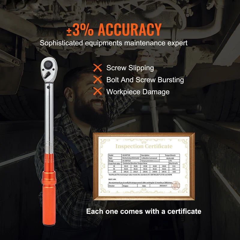 Mechanical Torque Wrench Set with Dual-Range Adjustable Drive - Professional Tool Kit