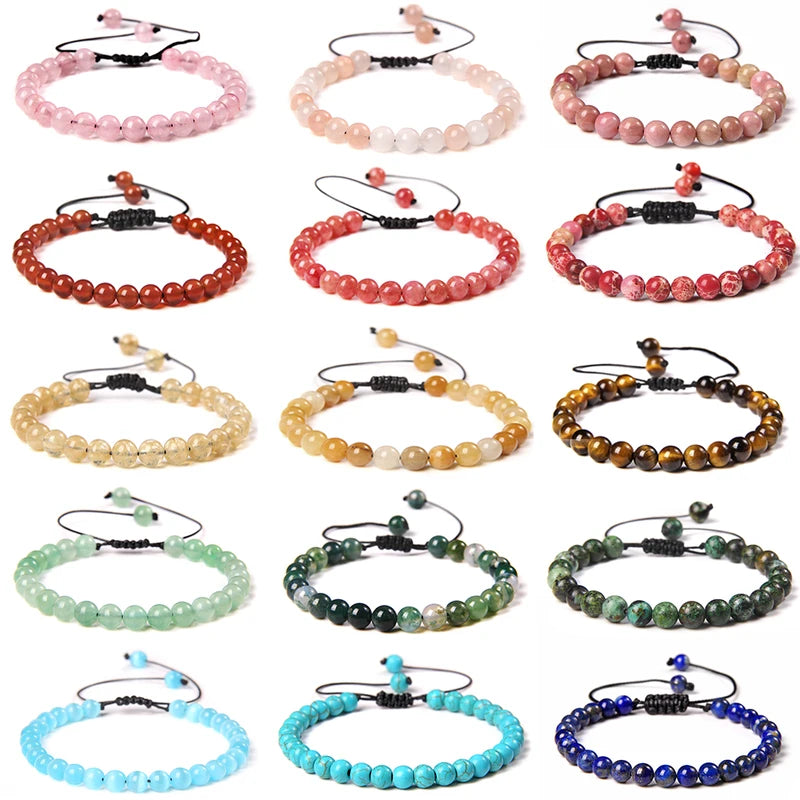 Natural Stone Beads Adjustable Rope Bracelet for Women and Men