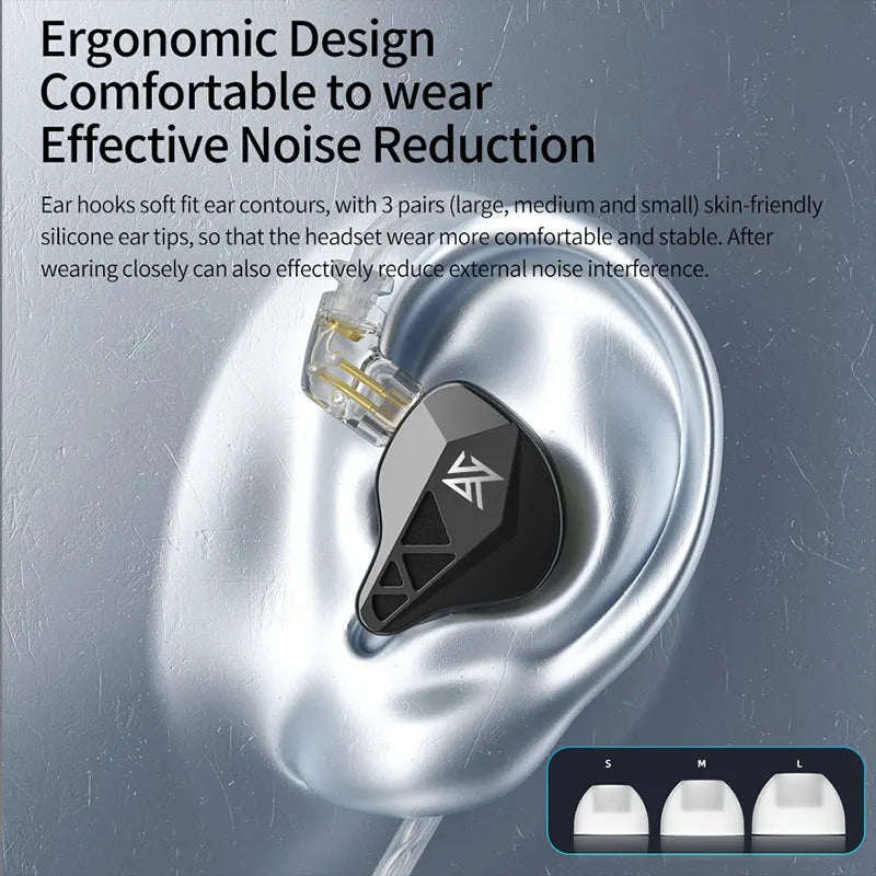 KZ EDXS In-Ear Earphones with Dynamic Driver and Detachable Cable, Noise-Cancelling Wired Earbuds for Sport and High-Res Audio