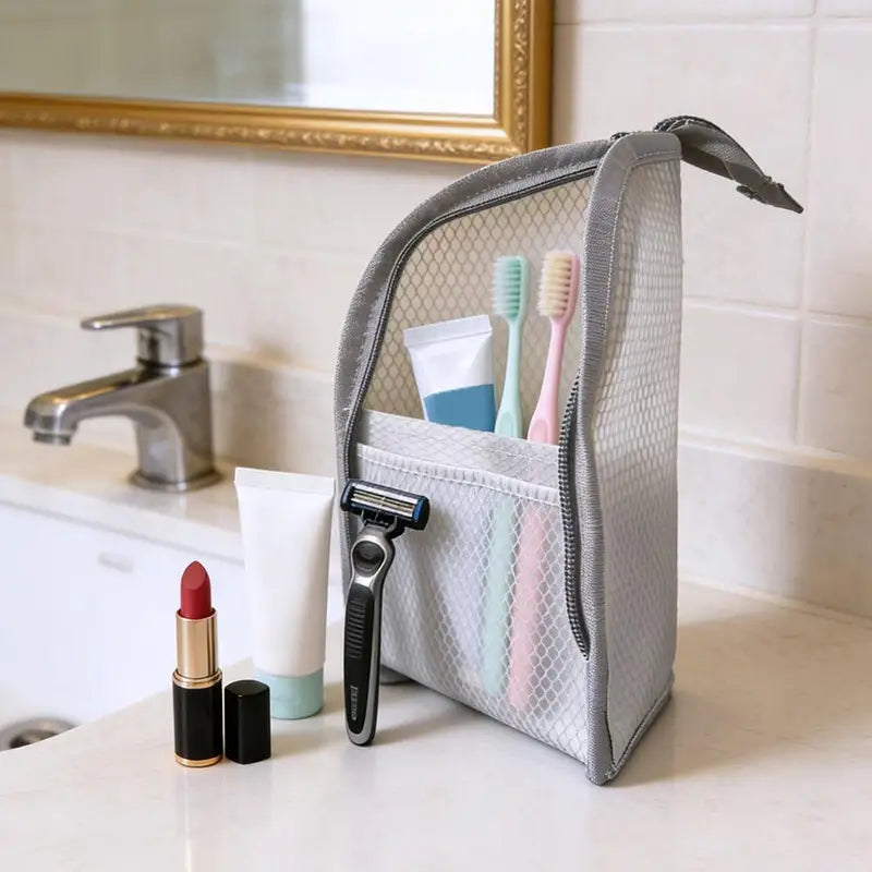 Clear Mesh Cosmetic Bag for Travel and Makeup Organization with Zipper Closure