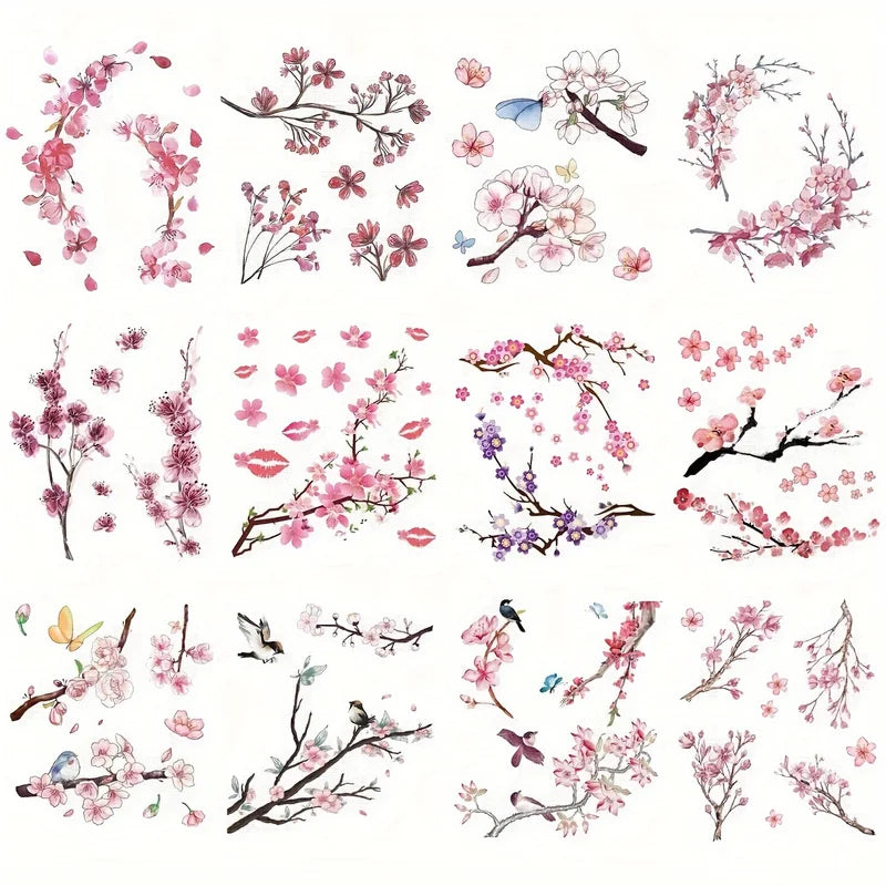 Waterproof Sakura Flower Tattoo Stickers for Body & Arm Art - 12 Sheets