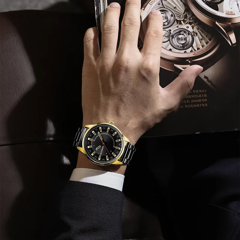 Men's Ultra-Thin Business Wristwatch with Large Dial and Steel Strap