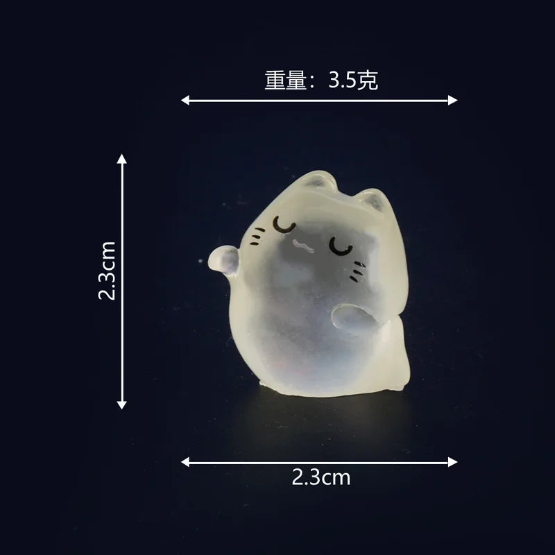 12pcs Mini Luminous Halloween Figurines - Cat Ghost Pumpkin Bat Skull Glow in Dark Micro Landscape Decorations