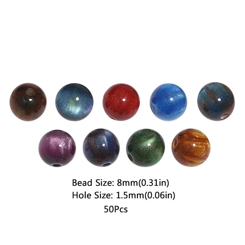 50Pcs 8mm Colorful Resin Tiger Eye Beads for Jewelry Making - Round Loose Beads