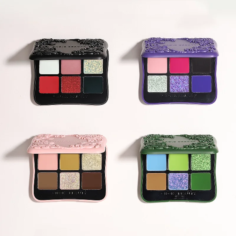 Vegan Eyeshadow Palette with 6 Color Variants - Matte, Duochrome, Glitter Finishes