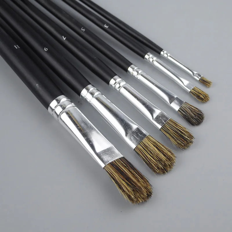 6-Piece Paintbrush Set with Wild Boar Hair for Oil & Acrylic Painting