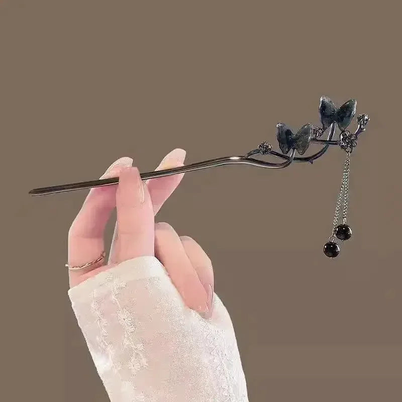 Vintage Butterfly Flower Tassel Hair Stick for Women - Metal Hair Accessory