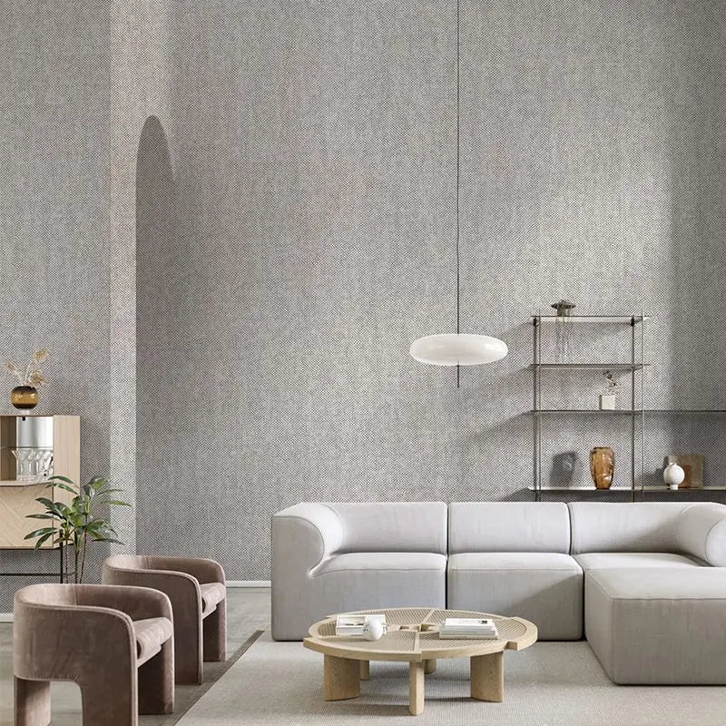 Nordic Linen Grey Wall Paper - Non-Woven Solid Color Wallpaper for Living Room & Bedroom