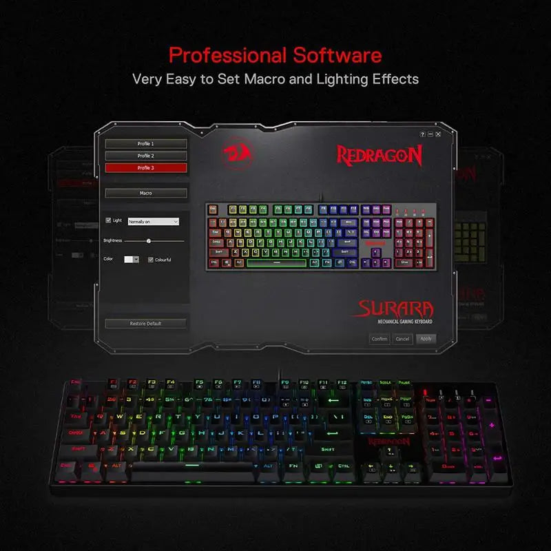 Mechanical Gaming Keyboard with RGB Backlight, 104 Keys, Red Switches