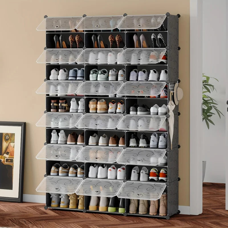 Large Plastic Shoe Storage Cabinet for 72 Pairs - Portable Organizer with Doors